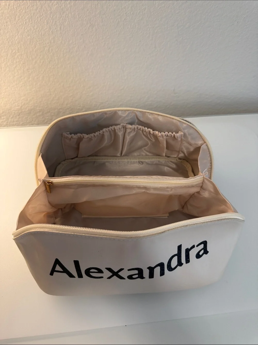 Alexandra Embossed Cosmetic Pouch - Cream